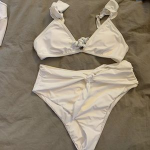 Lulus White Bridal Swimsuit Small Top, Medium Bottoms
